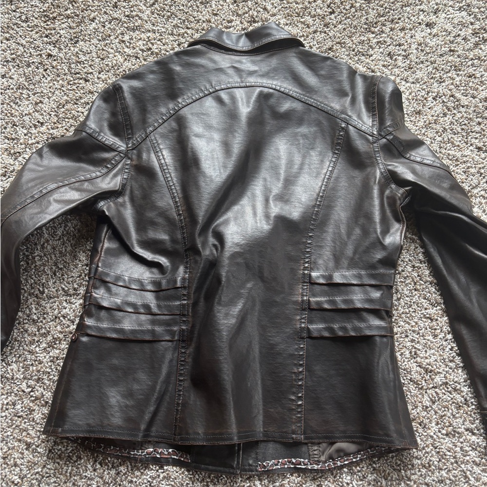 No Boundaries Women's Black Leather Button-Front Jacket - Picture 3 of 3